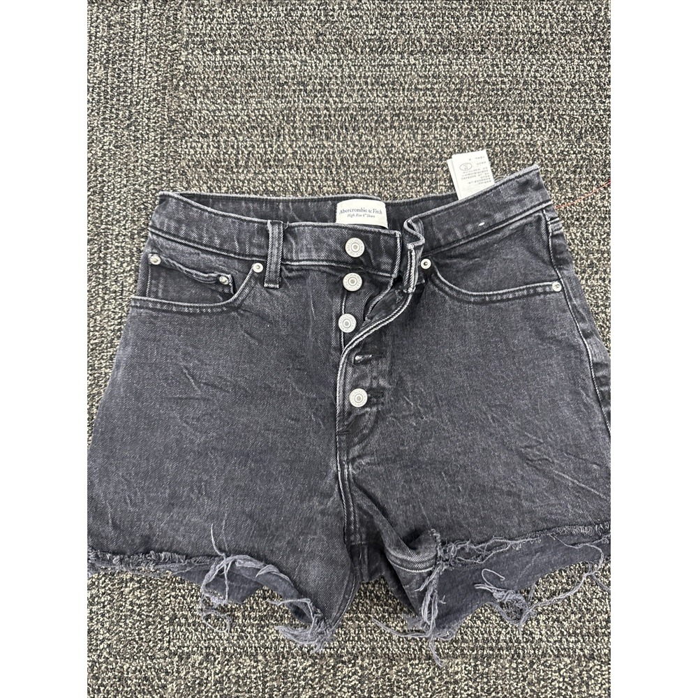 Abercrombie & Fitch Shorts 28 Black Mom Short High Rise Distressed Cut Offs